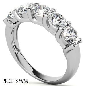 Solid 14k white gold 5 stone anniversary band ring 6.25